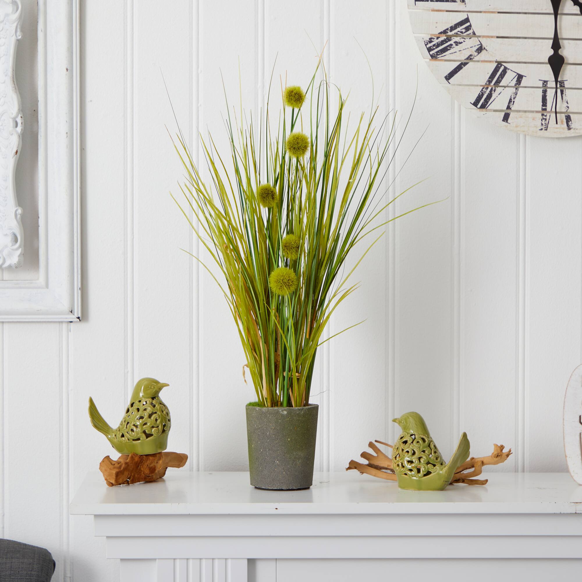 2ft. Grass & Dandelion with Cement Planter